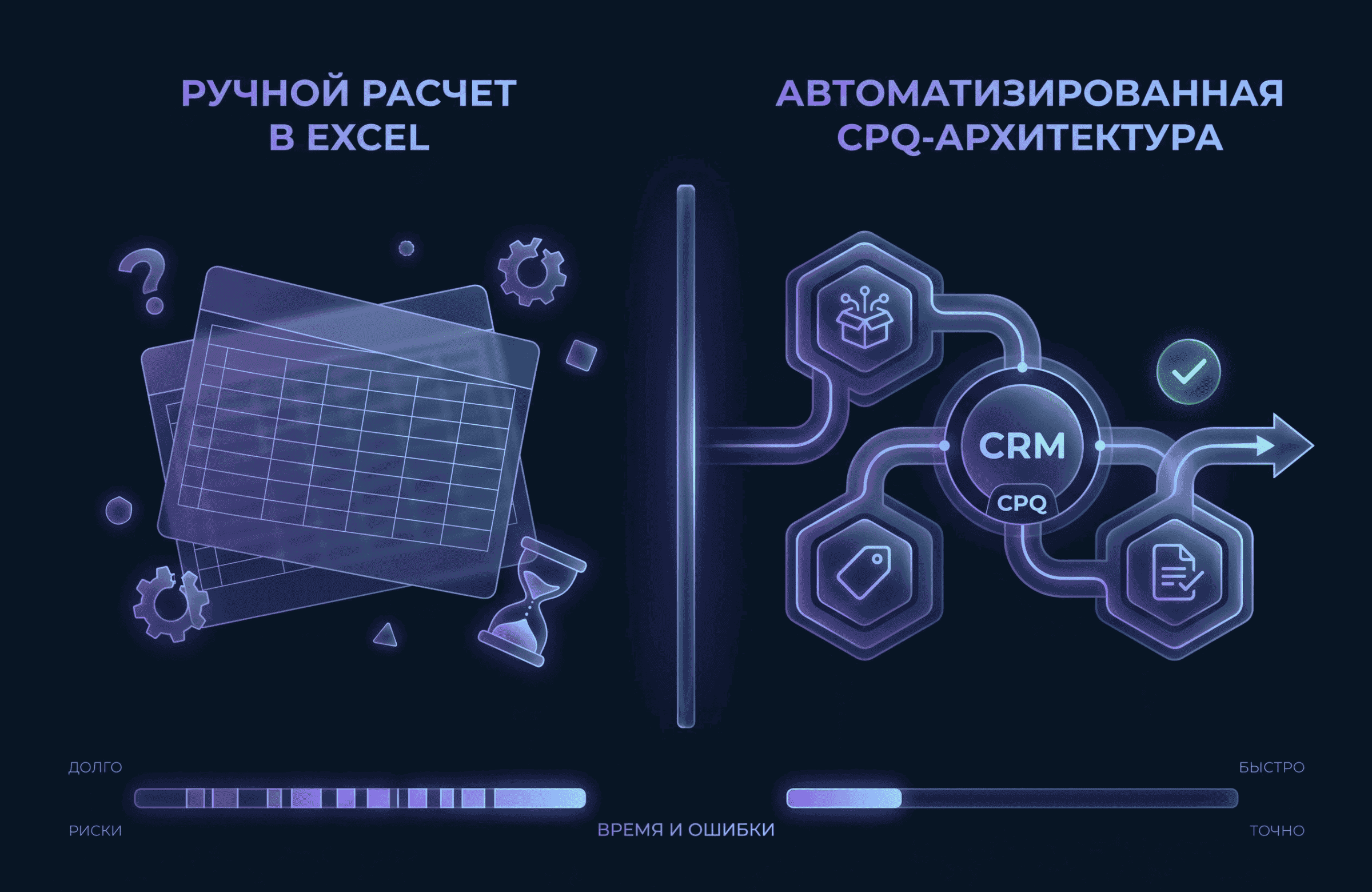 Сравнение ручного расчета смет в Excel и автоматизированной CPQ-архитектуры в CRM-системе