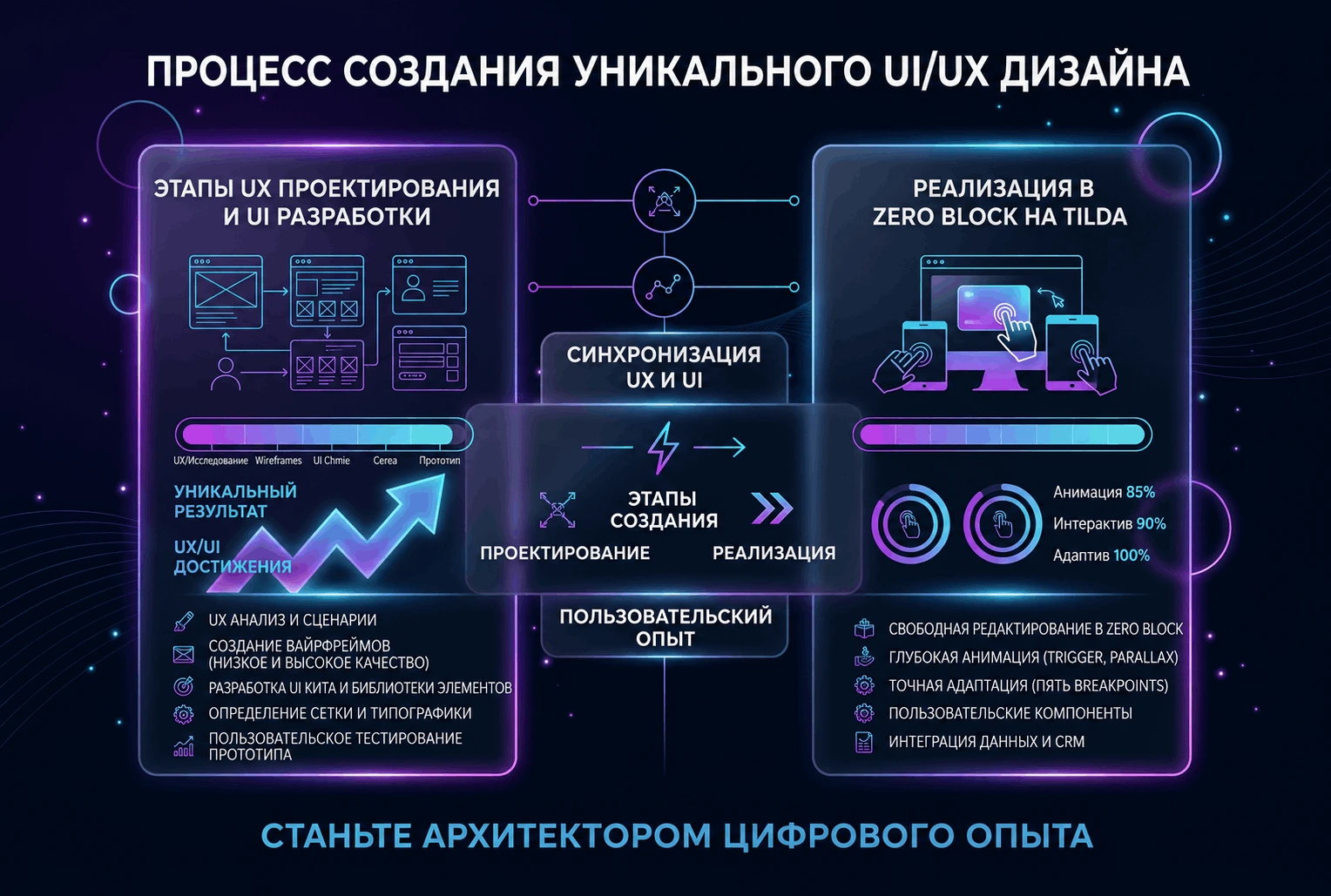 Процесс создания уникального UI/UX дизайна сайта в профессиональном редакторе Zero Block на Тильде